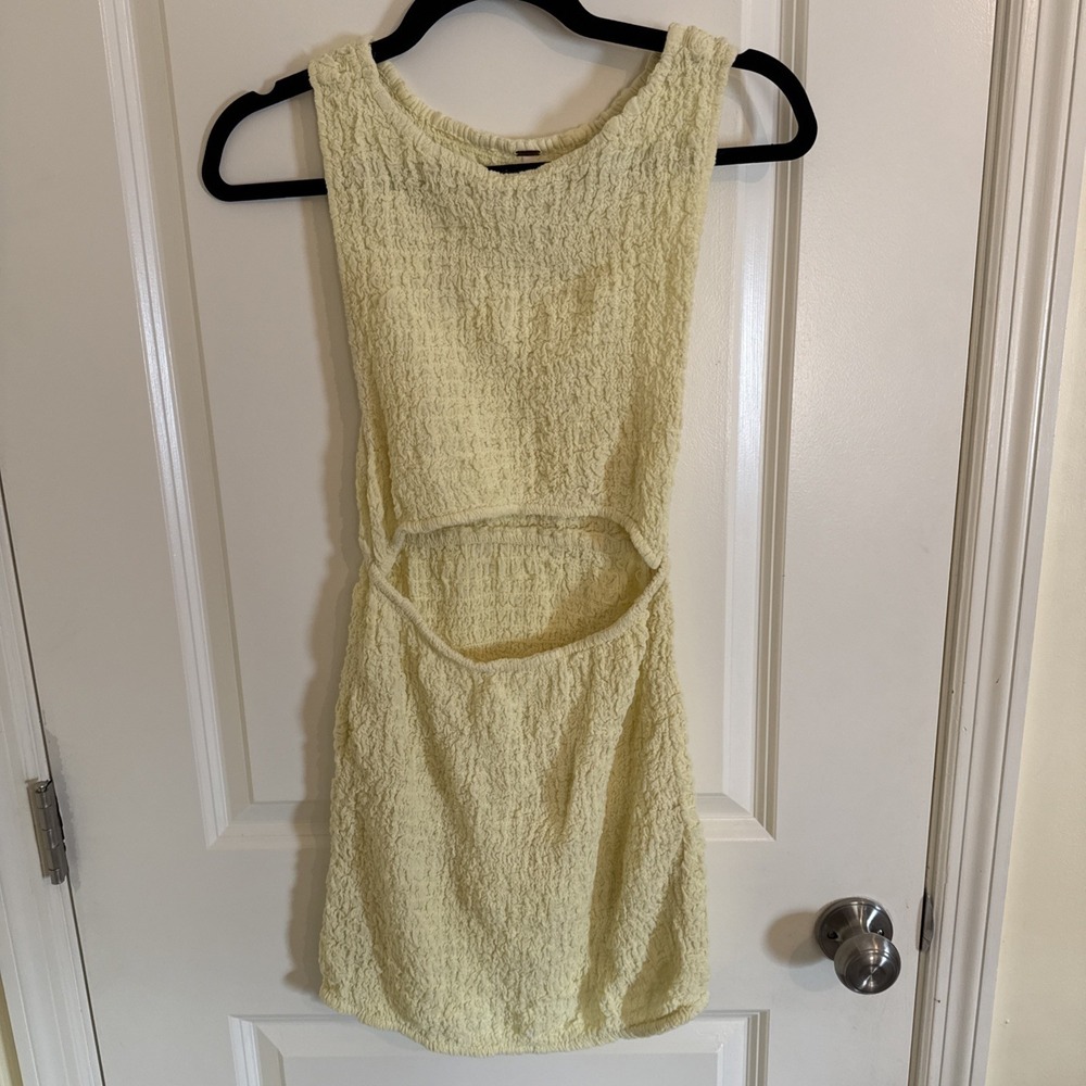 Free People Scarlett Solid Mini Dress Yellow Front Cut Out Size XS Stretch
